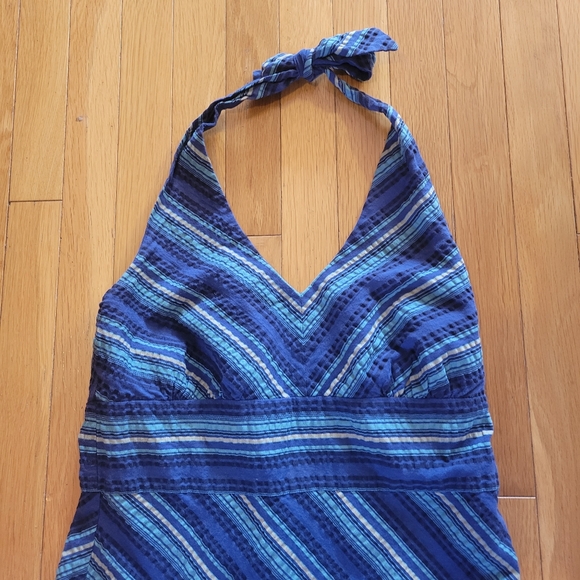 Vintage y2k blue striped halter neck knee length a-line sundress 3 - Picture 3 of 8